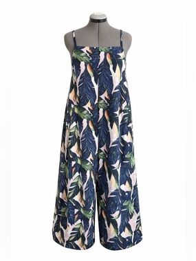 PLUS XL | Tropical Leaf Print Wide Leg Jumpsuit | Flowy Summer Romper